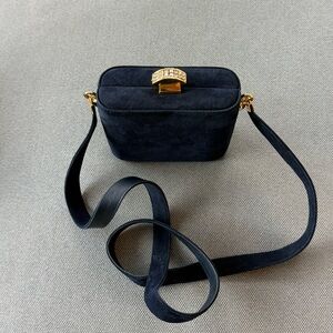 Franco Bellini Dressy Blue Suede Shoulder Bag with Beaded Closure